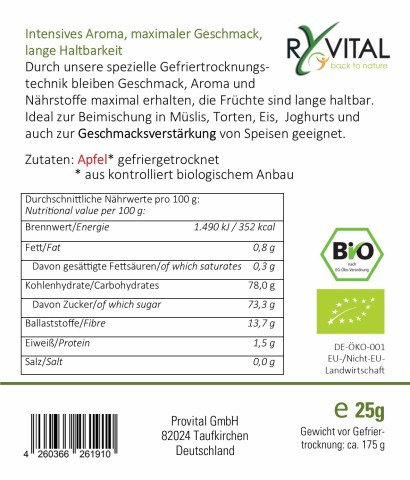 Provital RyVital Bio-Apfel gefriergetrocknet 25g 1 Package -3- Anifit